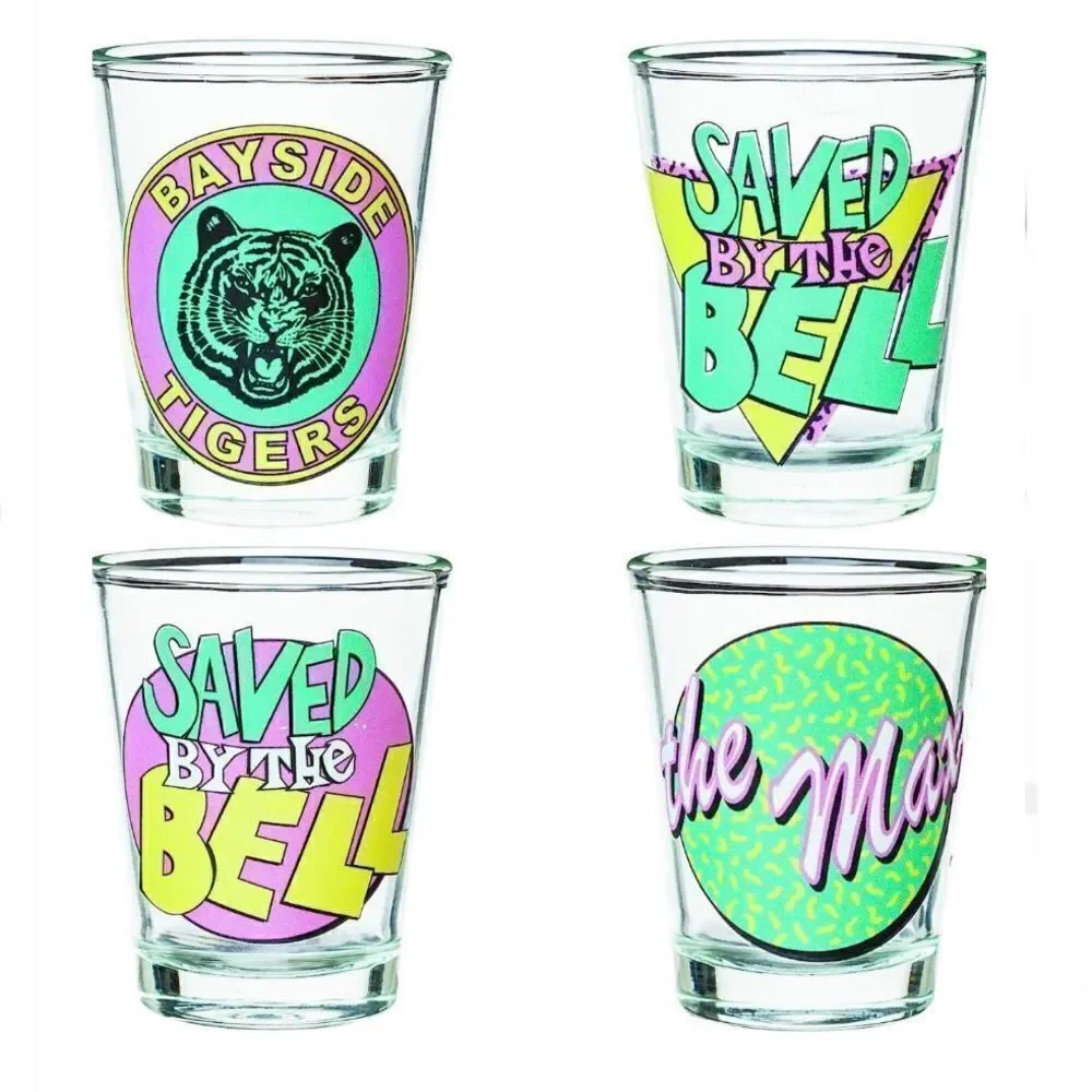 NWT Silver Buffalo Saved By The Bell Retro 4-Pack Shot Glasses Set 1.5 Ounces